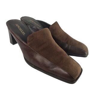 Brown suede square toe Vintage Y2K Heeled mules sz 9